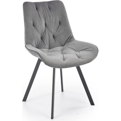 Chaise design métal noir et velours gris capitonné Brino (1/4)