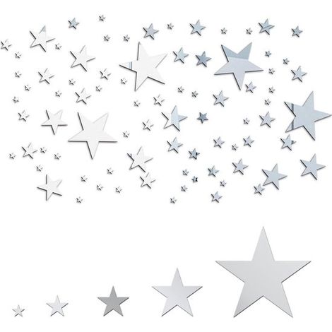 82 pegatinas de pared, espejo 3D, acrílico, estrellas, espejos, pegatinas, estrellas, bricolaje, decoración del hogar, papel tapiz (1/5)