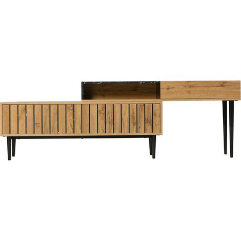 Meuble TV moderne – Design marbre et bois foncé, meuble durable et pratique, décoration élégante pour salon (1/5)