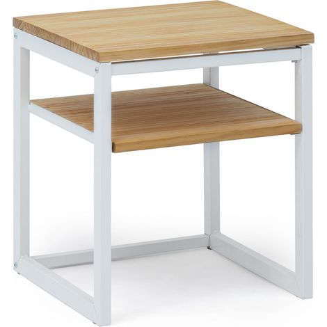 Mesita de noche ECO Three con estante 40x40x47cm Blanca en madera maciza de pino acabado natural estilo nórdico industrial Box Furniture (1/5)
