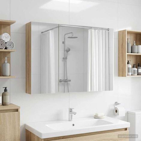 vidaXL Mobiletto per specchio da bagno con lo scaffale Rovere