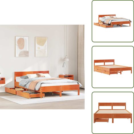 The Living Store Estructura de cama sin colchón madera maciza marrón 135x190 cm - Estructura de cama