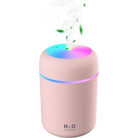 Humidificateur d'air, Mini Humidificateur USB Ultrasonique avec 7 Couleurs de Lumière Breath, Mode 2 Brumes, Arrêt Automatique, pour Chambre Bureau Auto Maison Bébé (rose) (1/5)