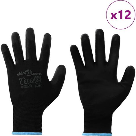Gants de Travail 12 pcs Noir 9 / l Polyester (1/5)