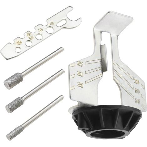 Lot de 5 accessoires d'affûtage pour tronçonneuse - Outil de polissage - Guide de perçage - Adaptateur de tête - Règle - Outil rotatif (1/5)