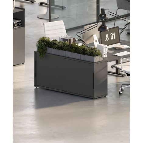 Armoire basse de bureau 2 portes coulissantes graphite Maily (1/5)