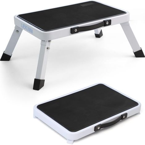 18 cm hoher, klappbarer Tritthocker, maximale Belastung 150 kg, leichter Stahl, für Küche, Haus und Wohnwagen, mit rutschfester Plattform und Gummifüßen, weiß