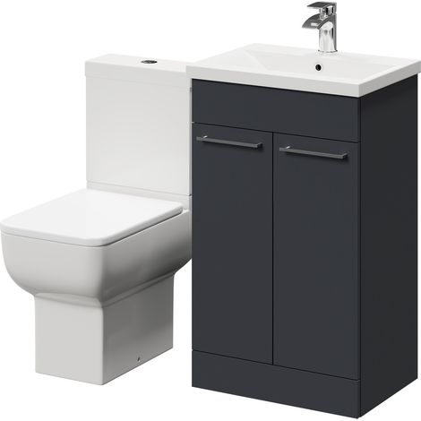 Wholesale Domestic Alessio Gloss Grey 500mm Vanity Unit and Toilet Suite including Open Back Toilet and Floor Standing Vanity Unit with 2 Doors and Polished Chrome Handles (1/5)