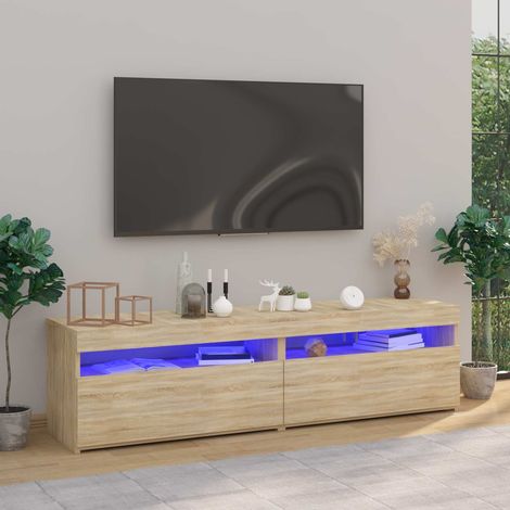 TV-Schränke 2 Stk. mit LED-Leuchten Sonoma-Eiche 75x35x40 cm (1/5)