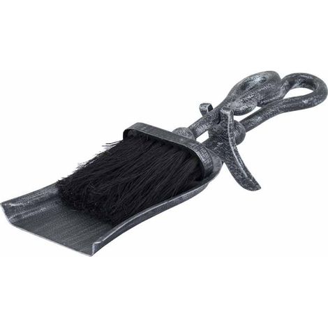 Brushed Steel Crook Top Hearth Tidy Set - Steel - L8 x W13 x H37 cm - Black/Silver