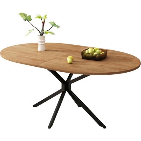 ELVMI Esstisch für 4 bis 6 Personen mit Ovaler Tischplatte und 4 Kreuzbeinen, Wohnzimmer, 120 x 80 x 75,5 cm, aus MDF, Natur (1/5)