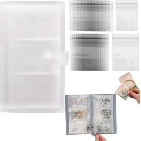 Album de rangement à bijoux 21,7 x 11,5 cm - 84 pochettes pour bagues et colliers, transparent (1/5)