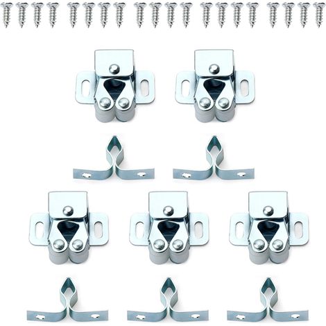 Lot de 5 loquets porte placard avec vis, loquet à double rouleau (1/5)