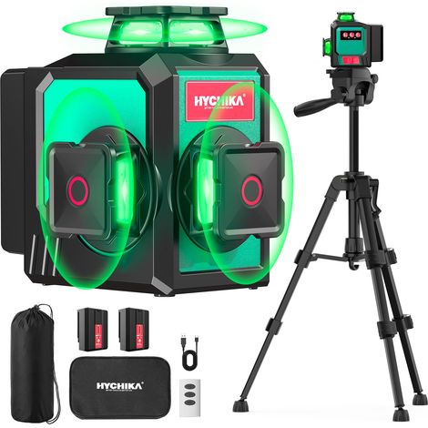 Niveau Laser 3x360°Autonivelant, Niveaux Laser avec Trepied, Niveaux Chantier Vert avec 2 x 3000mAh Batterie et Pochette de Transport, Télécommande, Rechargeable, IP54 (1/5)
