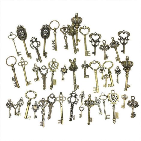 Set de 46 pièces mélangées, quincaillerie rétro ancienne en laiton bronzé, finition vieillie, accessoires décoratifs vintage pour projets créatifs et restauration. (1/5)