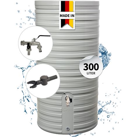 GARANTIA NORDIC Regentonne Komplett-Set 300 Liter steingrau inkl. Chrom-Doppelauslaufhahn und Fallrohranschluss (1/5)