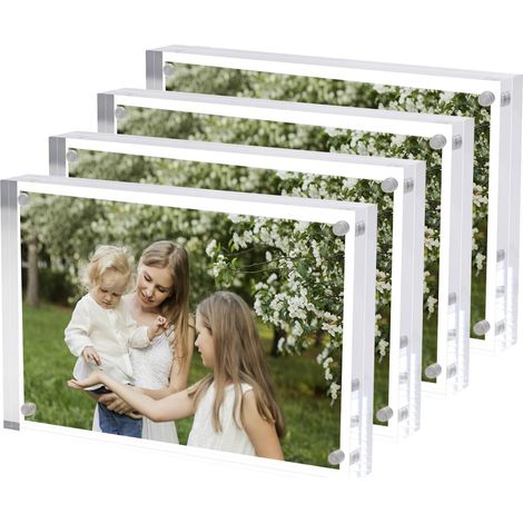 Lot de 4 cadres photo magnétiques en acrylique - 10 x 15 cm - Double face - Sans cadre - Pour bureau - Protection UV - 10 x 15 cm (1/5)