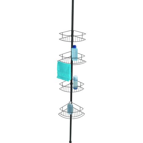 Etagère de Salle de Bain télescopique Dolcedo 4 Paniers de Douche d'angle Fixation sans perçage par Torsion réglable en Hauteur jusqu'à 2,75m Acier INOX 31x65-275x23 cm Noir Mat (1/5)