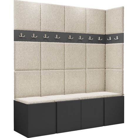 Conjunto para recibidor Pinis II, Abriamo 3, 186x168x46cm, Tapiz, Aglomerado laminado, Colocada, Montada en la pared