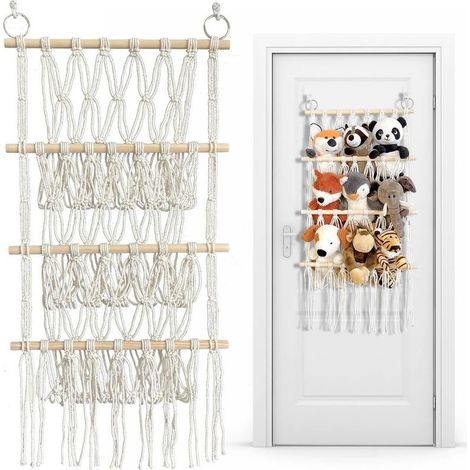 Filet À Jouets À 4 Niveaux, Rangement Pour Peluches, Rangement Gain De Place Pour Chambres D'enfants, Blanc (1/5)