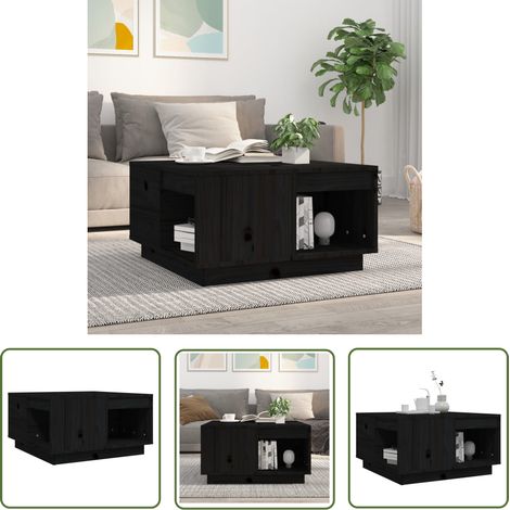 The Living Store Table basse Noir 60x61x32,5 cm Bois massif de pin - Table Basse - Meuble Salon - Table D'appoint - Bout De Canapé - Bois Massif (1/5)