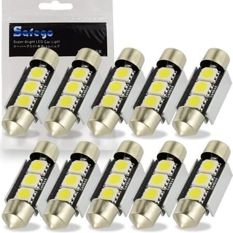 10x C5W Led Anti Erreur 36mm Blanc 5050 Ampoules 3SMD Dôme Voiture Intérieur LED Lumière DC 12V LBQ56 (1/4)
