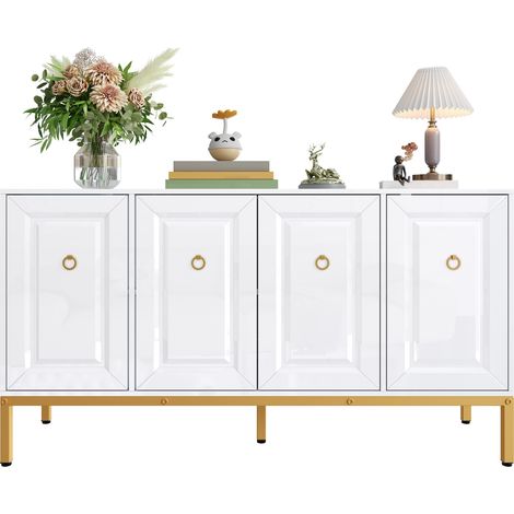 Sideboard, Hochglanz-Aufbewahrungselement, goldene Griffe und Beine (1/4)
