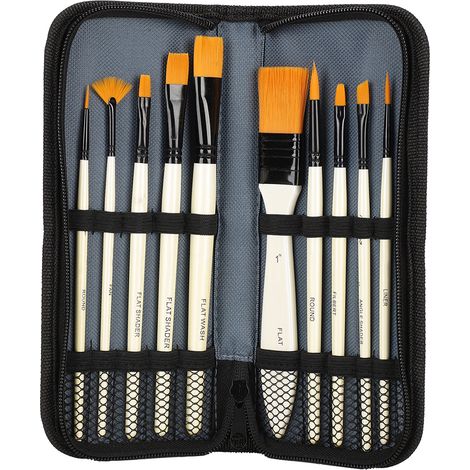 10 Pièces Pinceaux Nylon Set de Nettoyage avec Sac, Outil Peinture Aquarelle Gouache Acrylique (1/5)