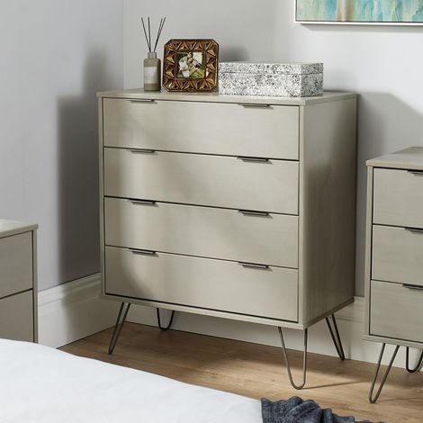 Chest of 4 Drawers Grey Clothing Cabinet Storage Organiser Bedroom Furniture (1/5)