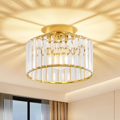 Gold Plafonnier, Doré Cristal Plafonniers，27cm Moderne Ronds Lustre, Pour Couloir Entree Salon Chambre Cuisine Salle De Bain Salle À Manger [Classe Énergétique A] (1/5)