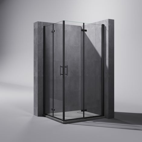 SONNI 100x120cm Duschkabine Eckeinstieg, Duschecke Dusche 180° Drehbar Falttür, 6mm NANO Selbstreinigendes Transparentes Glas, Schwarzer Aluminiumrahmen - Höhe 195 cm (1/5)
