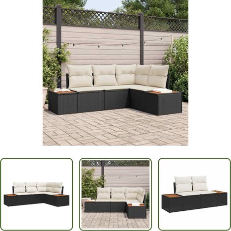 vidaXL Jardin -  Ensemble de canapé de jardin avec coussin 5 pcs Noir Poly rotin (1/5)