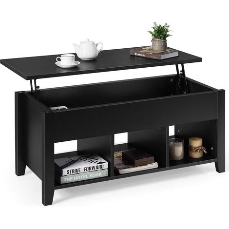 Costway – Table basse relevable noire 104,5 x 49,5 x 48,5 cm – Trois compartiments – Plateau en panneaux de particules et métal – Design moderne (1/5)