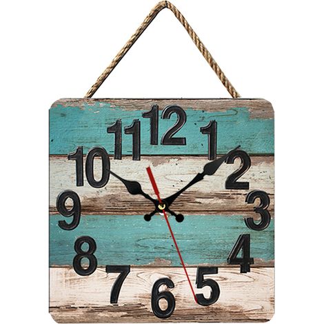 Décoration pour la maison, la cuisine, le salon ou le bureau - Horloge murale en bois - Style rétro carré champêtre (1/5)