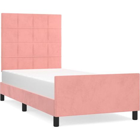 Cadre de lit en velours rose (matelas non inclus), 80 x 200 cm (1/5)