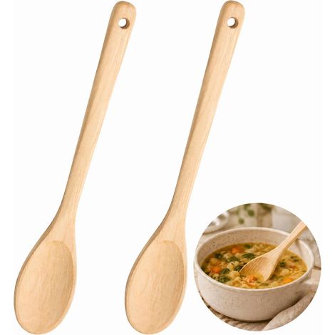 2-Piece Wooden Serving Spoon Set, 31 cm, Natural Wood, Large Serving and Mixing Spoon for Soup, Sauce, Salad, and Food Preparation, Wooden Kitchen Utensil (1/5)