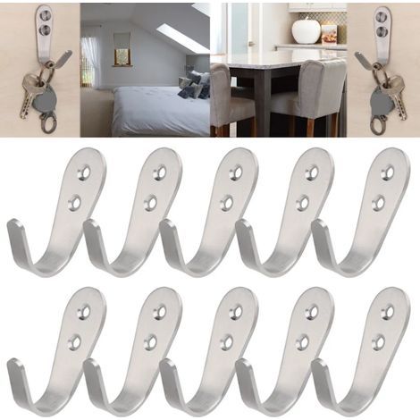 10 Edelstahlhaken für Kleidung/Hüte/Kleiderschränke/Wände