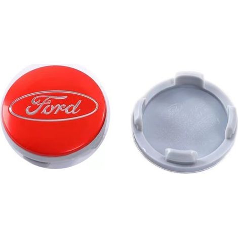 Satz mit 4 Radnabenkappen (54 mm) für Ford Focus, Fiesta, Mondeo, Fusion, Kuga, Original-Design, Felgenmittenemblem, 4 Stück, Rot (1/2)