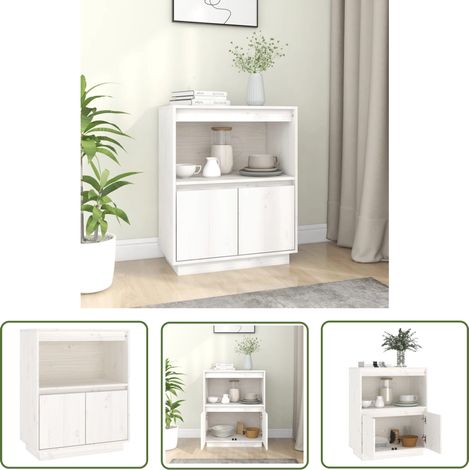 Buffet Blanc 60x34x75 Bois massif de pin 2 (1/5)