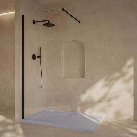 Parete doccia fissa, installazione facile SOULBATH, vetro di sicurezza 8 mm anticalcare, 120 cm di larghezza x 200 cm di altezza, profilo nero opaco (1/5)