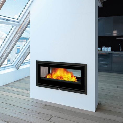 Azura Home Design – Insert cheminée à bois BOMA-90 – 13 kW double combustion – Ventilateur 680 m³/h – 2 sorties canalisables – Verre propre