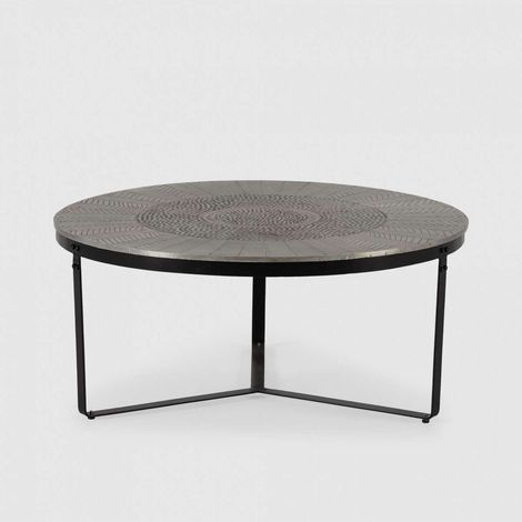 Mesa de centro redonda modelo Saúl acabado metal negro, 40cm(alto) 90cm(ancho) 90m(fondo). (1/3)