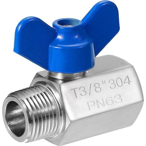 Mini Vanne à Bille 3/8" Filetage NPT Mâle/Femelle, Vanne d'Arrêt en Acier Inoxydable 304 pour l'Eau, l'Huile, le Gaz, Accessoire de Plomberie, Argent (1/5)