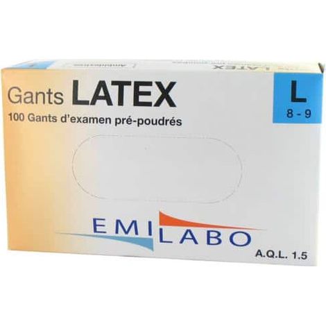 Caja de 100 guantes de látex en polvo pre-Tamaño L / 8-9 EMILABO