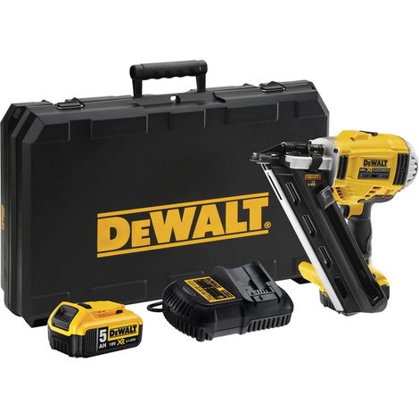 DeWalt DCN695P2 Two-Stage Cordless Nailer (18 V, 5 Ah, Brushless, Nail Length 50-90 mm, Single Release with Safety Sequence, Includes Accessories, 2 x Batteries, System Quick Charger and Carry Case)