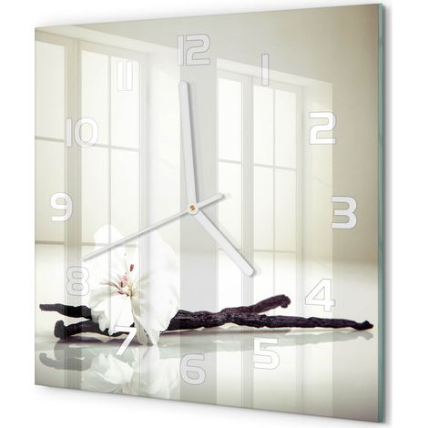 Horloge Murale Carrée Décorative en Verre Trempé Silencieuse pour Chambre Gousse de vanille 30x30 cm (1/5)