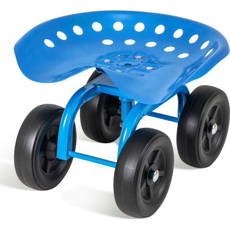 COSTWAY Garden Cart Rolling Workseat Rolling Stool Cart w/360°Swivel Seat-Blue (1/5)
