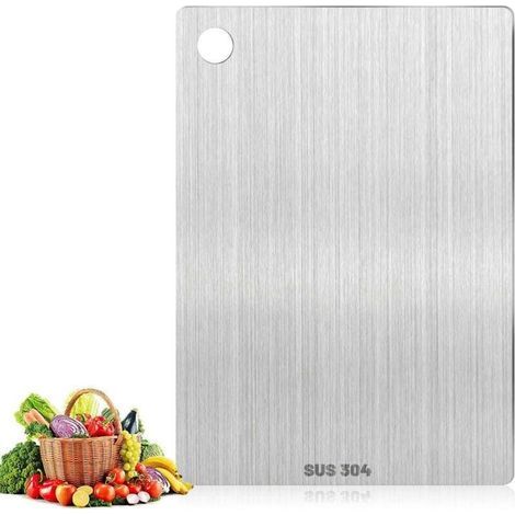 Tagliere in titanio, Yamato Titanium, tagliere in acciaio inox per la cucina, per carne, formaggio, pane, verdura, frutta (30 x 20 cm) (1/4)