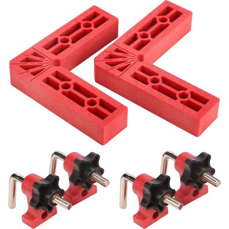 2 Stück 90°-Positionierwinkel, rechtwinklige Befestigungsklemme, ABS-Holzbearbeitungswerkzeug, 120 mm (4-1/2 Zoll), rot (1/5)