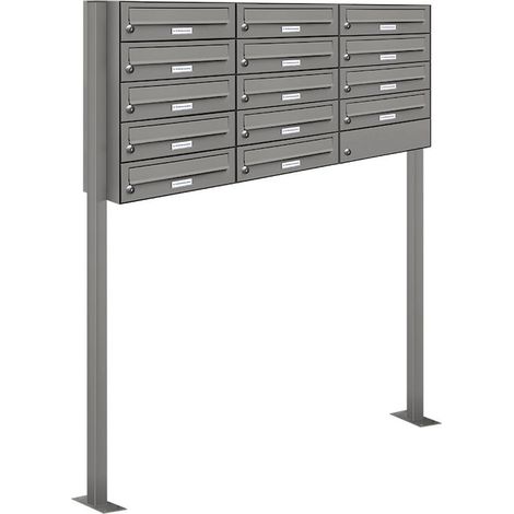 14er Premium Standbriefkasten Aluminiumgrau RAL 9007 freistehend Postkasten 3x5 (1/5)